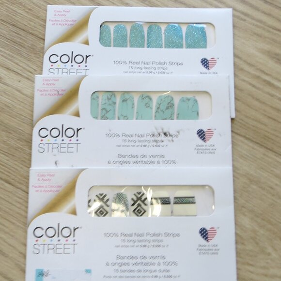 COLOR STREET Nail Polish Strips Bundle NEW (set of 3) Teal Green Mix Turquoise - Picture 2 of 12